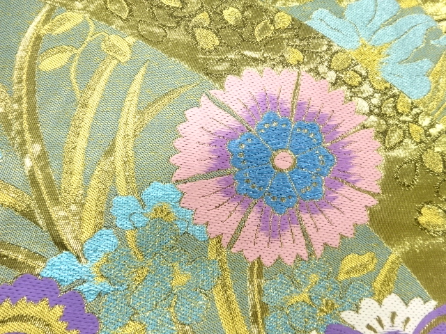  本金花鳥模様織出し丸帯